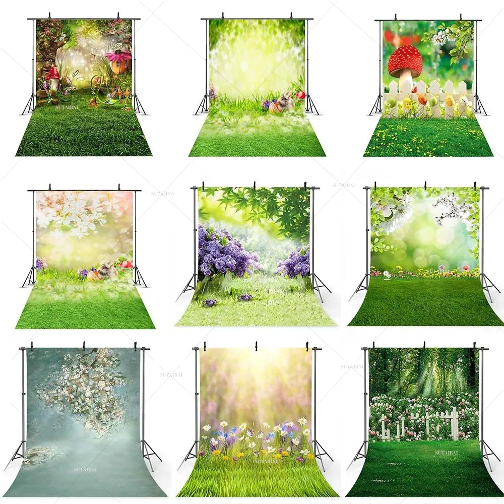 

Spring Landscape Background Easter Egg Grassland Children Adult Birthday Theme Party Decoration Banner Background Photo Studio