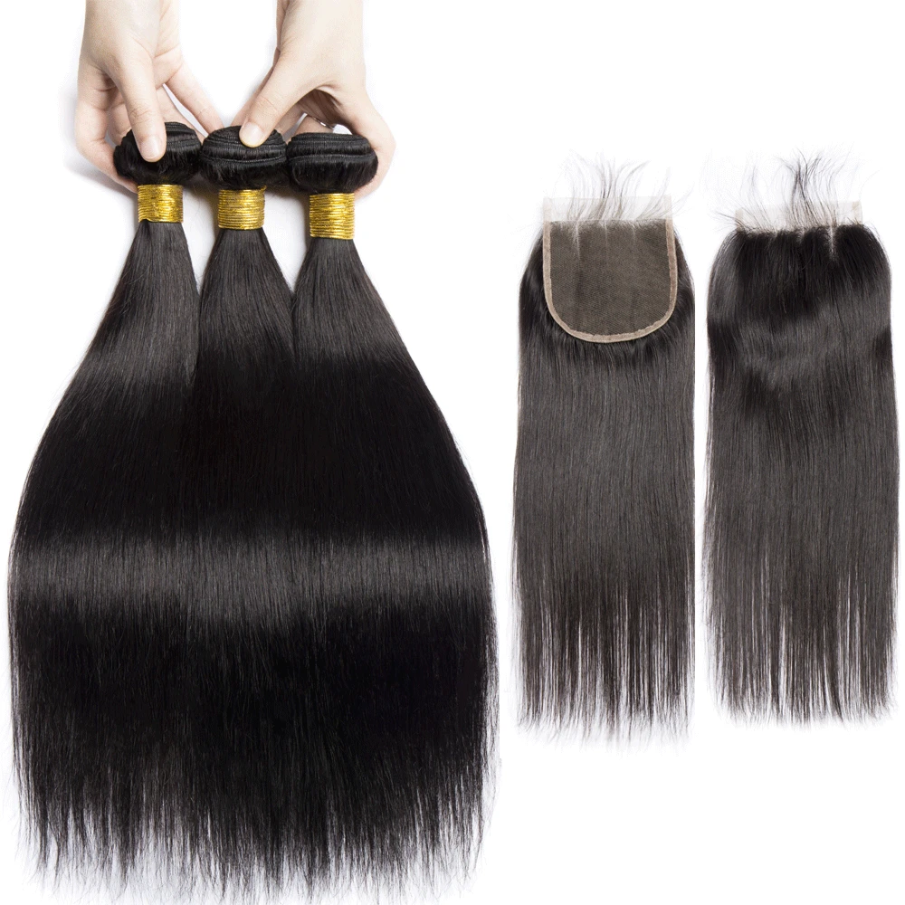 Alibele прямые пряди с застежкой Remy бразильские волнистые волосы 3 парик из