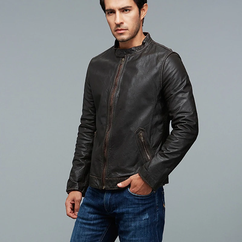 

Fashion Warm Slim Clothing Vintage Jackets Men's Genuine Leather Motor Biker Jacket Plus Size Cowhide Handsome