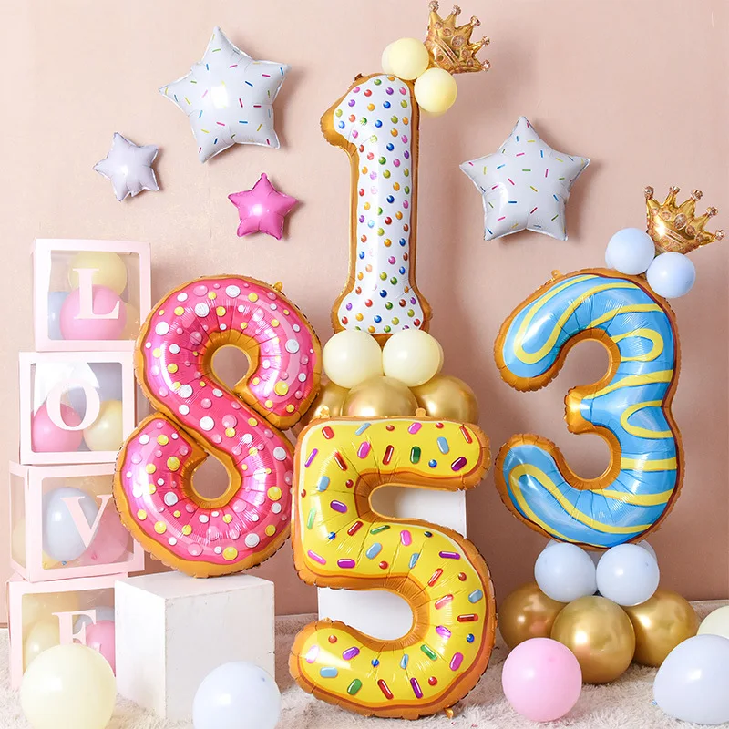 

40 inch Donut Number Foil Balloons Fruit ice cream Helium balloon Birthday party decorations Kids toy Sweet Number Ballon shower