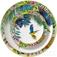 new parrot bone china tableware set pastoral phnom penh western food plate household bowl coffee cup