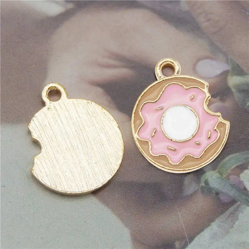Julie Wang 10PCS Enamel Donuts Charms Alloy Gold Tone Artificial Food Necklace Bracelet Jewelry Making Accessory | Украшения и