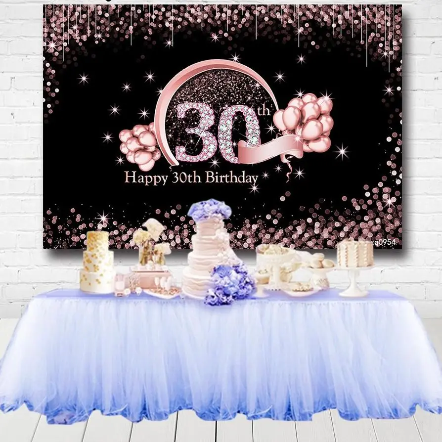 

Black Rose Gold Glitter Bokeh Backdrops For Girl Lady Woman Happy 20th 30th 40th Birthday Party Photography Backgrounds