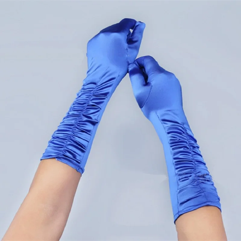 Длинные атласные перчатки с оборками яркие аксессуары для свадьбы вечеринки