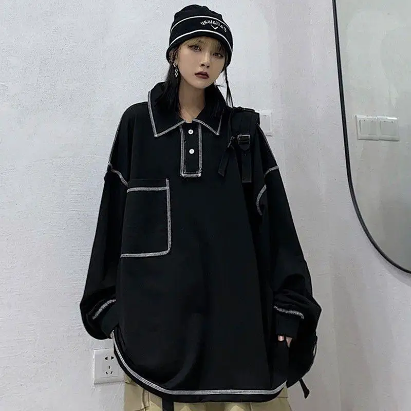 

Ins Hot Bf Loose Pullover Women Long Sweatshirt Outwear Black Fashion Pullover Sweatshirts 2022 Spring New Clothing for Women