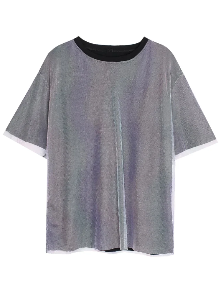 

[Biutefou] 2021 Summer Women Streetwear Loose Colorful Gauze T-Shirt