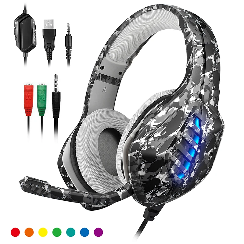 Камуфляжные Проводные Игровые наушники PS4 с глубокими басами гарнитура