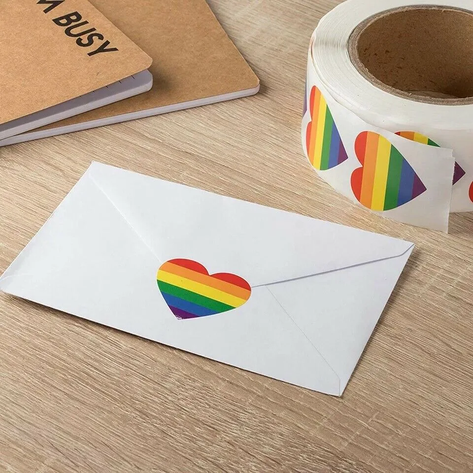 

1000 Heart-Shaped Rainbow Stickers, Gay Pride Stickers, Pride Flag Labels for Gifts, Crafts, Envelope Sealing