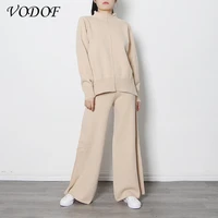 vodof tie dye winter knit two piece set women harem pant suits oversized loose sweaters jogging knitted tracksuit outfits