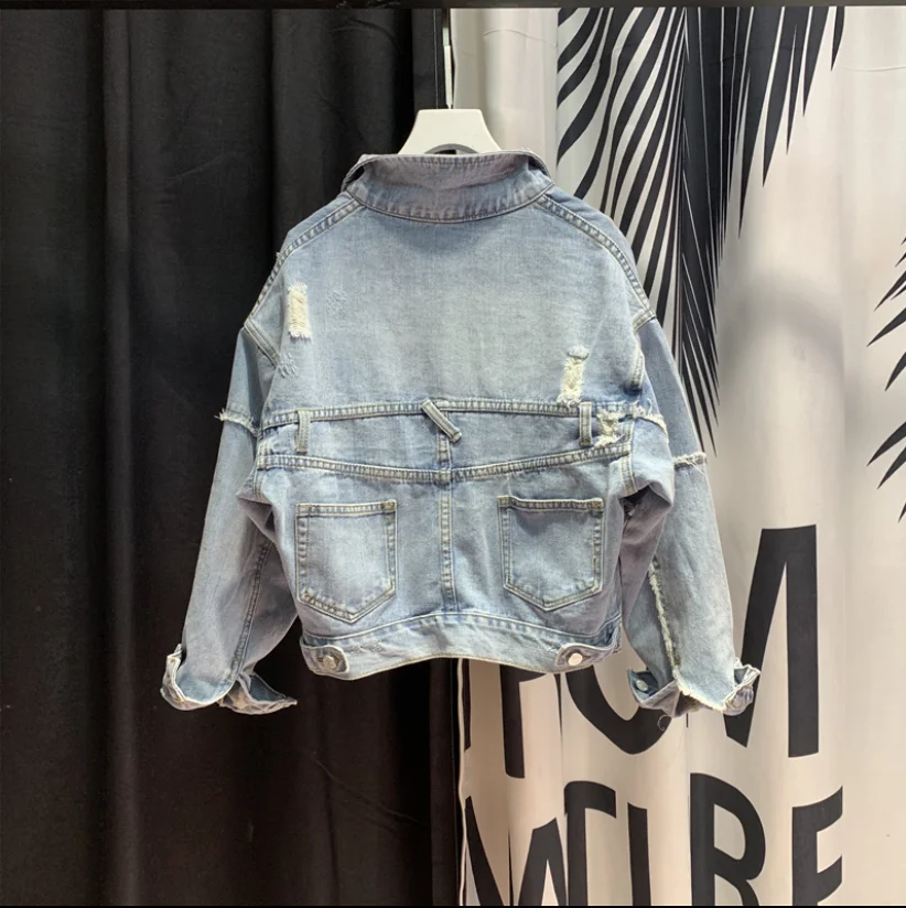 Новая джинсовая куртка в стиле ретро 2019 осенняя ковбойская женская модная рваная