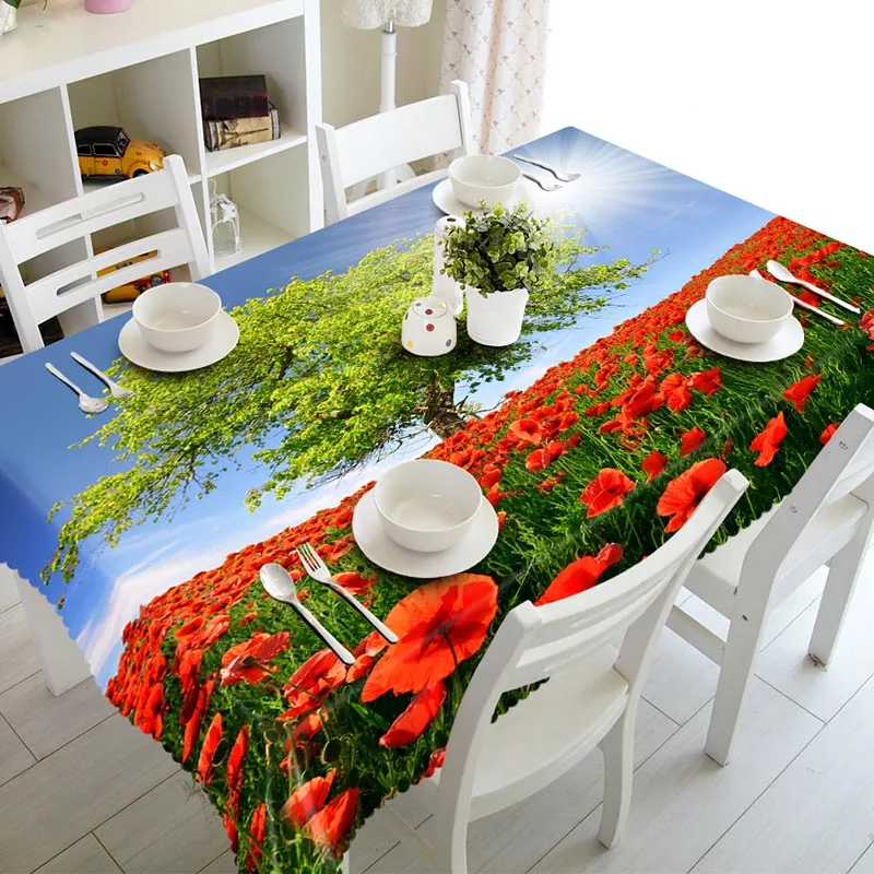 

Christmas Tablecloth Pine Tree Christmas Table Cloths Floral Pattern Printed Dust Proof Table Covers for Home Party