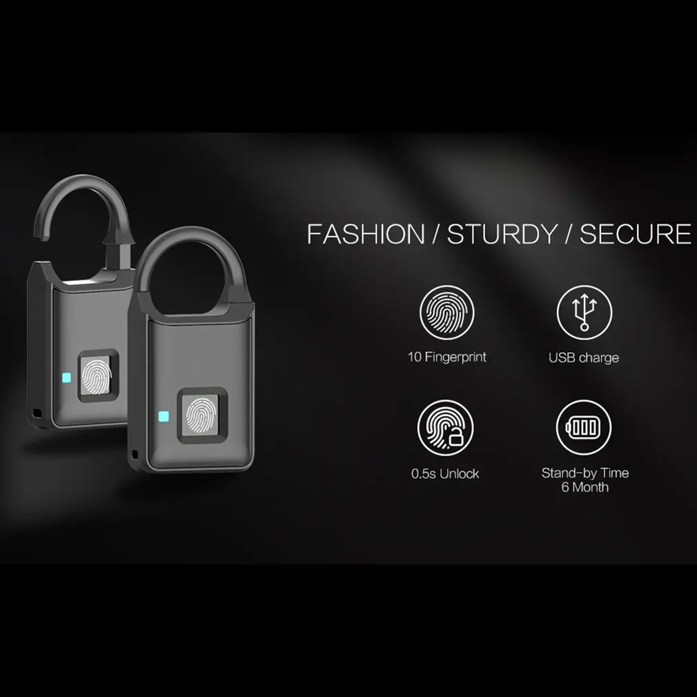 

P5 Pure Fingerprint Unlock Smart Fingerprint Door Lock Safe Padlock USB Charging Waterproof Keyless Anti-theft Lock