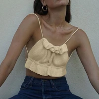 white knitted corset crop top y2k women sexy backless short tank bandage crochet tops summer new off shoulder ruffled camis tees