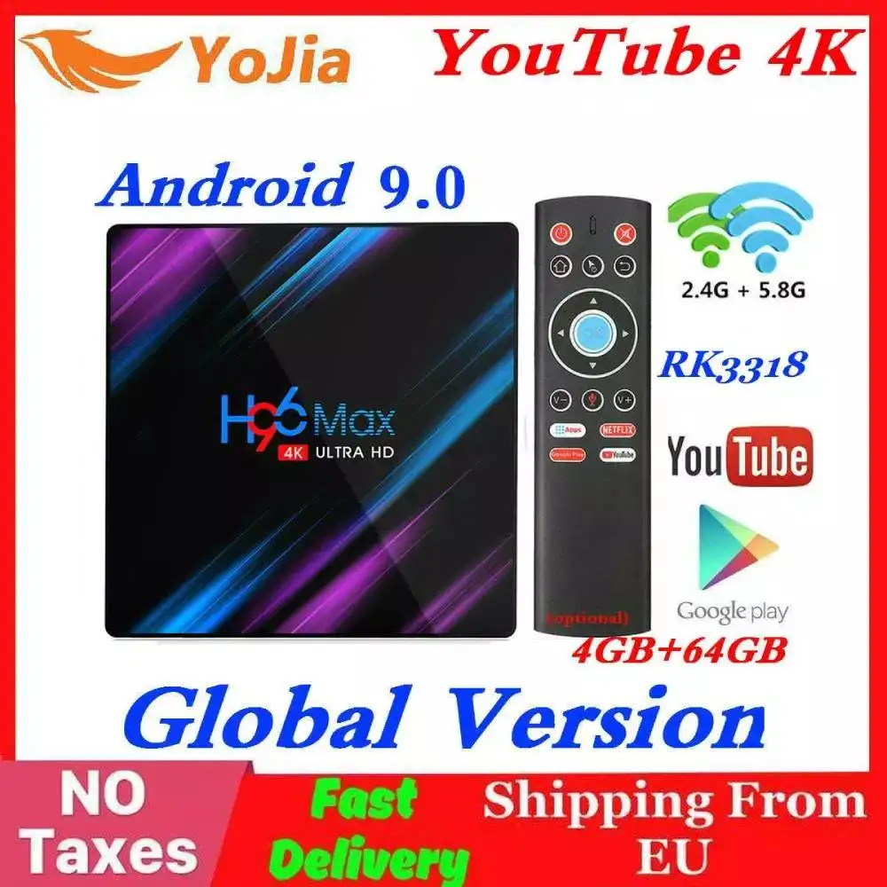 RK3318 H96 MAX Smart tv Box Android 9,0 4 Гб ОЗУ 64 Гб ПЗУ 32G 4K WiFi медиаплеер Google Voice Netflix Youtube 2G16G телеприставка