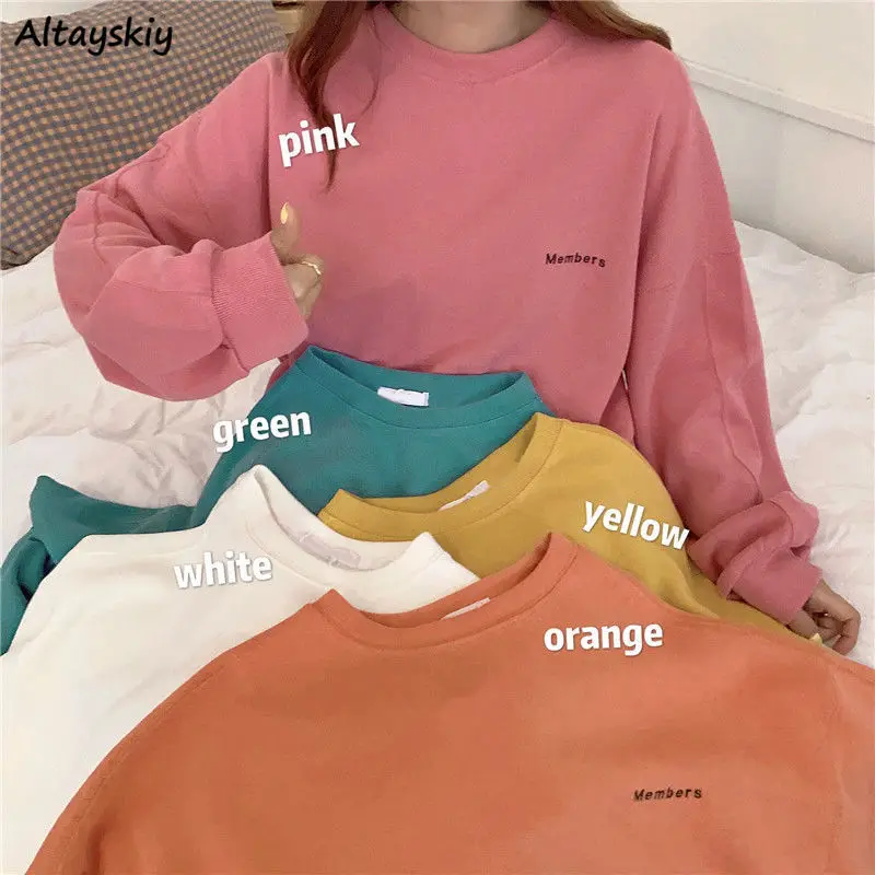 

Women No Hat Simple Hoodies Letter Basic Students Candy Color Lovely Girls Loose Boyfriend Fashion Leisure Sweatshirts Females