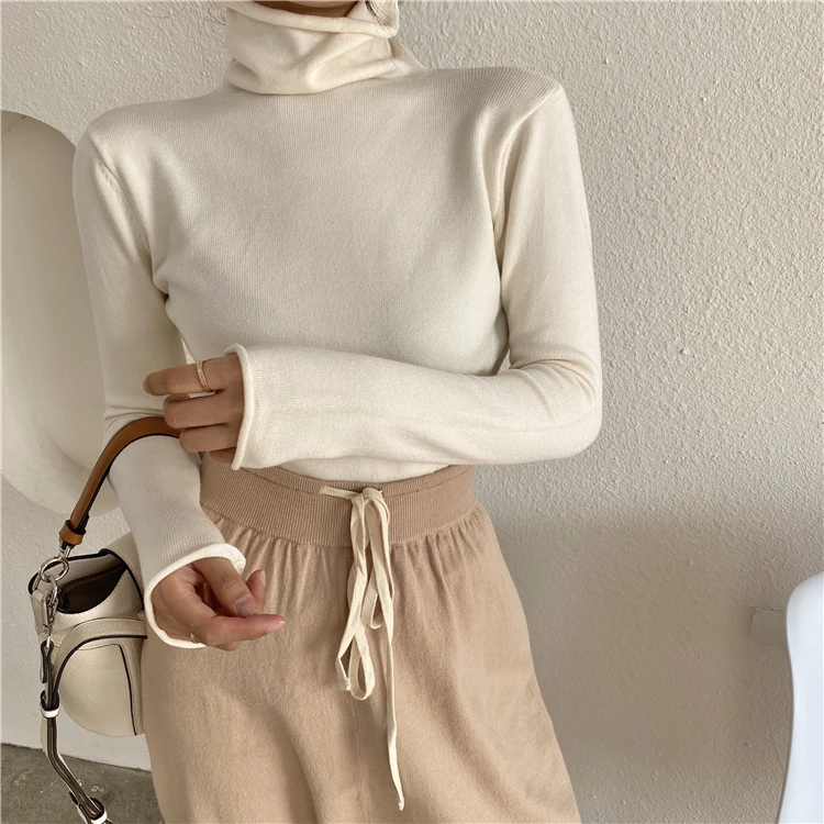 

2021 Women Autumn Thin Slim Turtleneck Bottoming Sweater Full Sleeve Elastic Knitted Pullover Tops Casual Internal Jumpers
