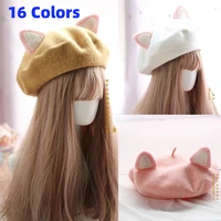 kawaii japanese lolita berets teens cat bunny rabbit ears wool blend hat berets beanies preppy college student cap womens hats