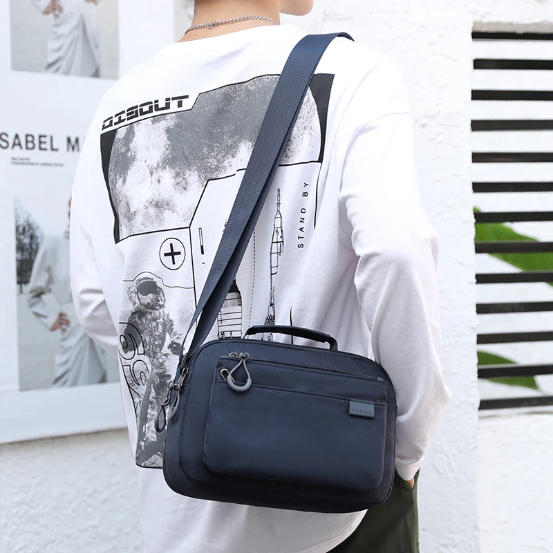 Black Shoulder Bag Men's Nylon Waterproof Messenger Small Solid Soft Zipper Horizontal Multi-pocket Travel Handbag |