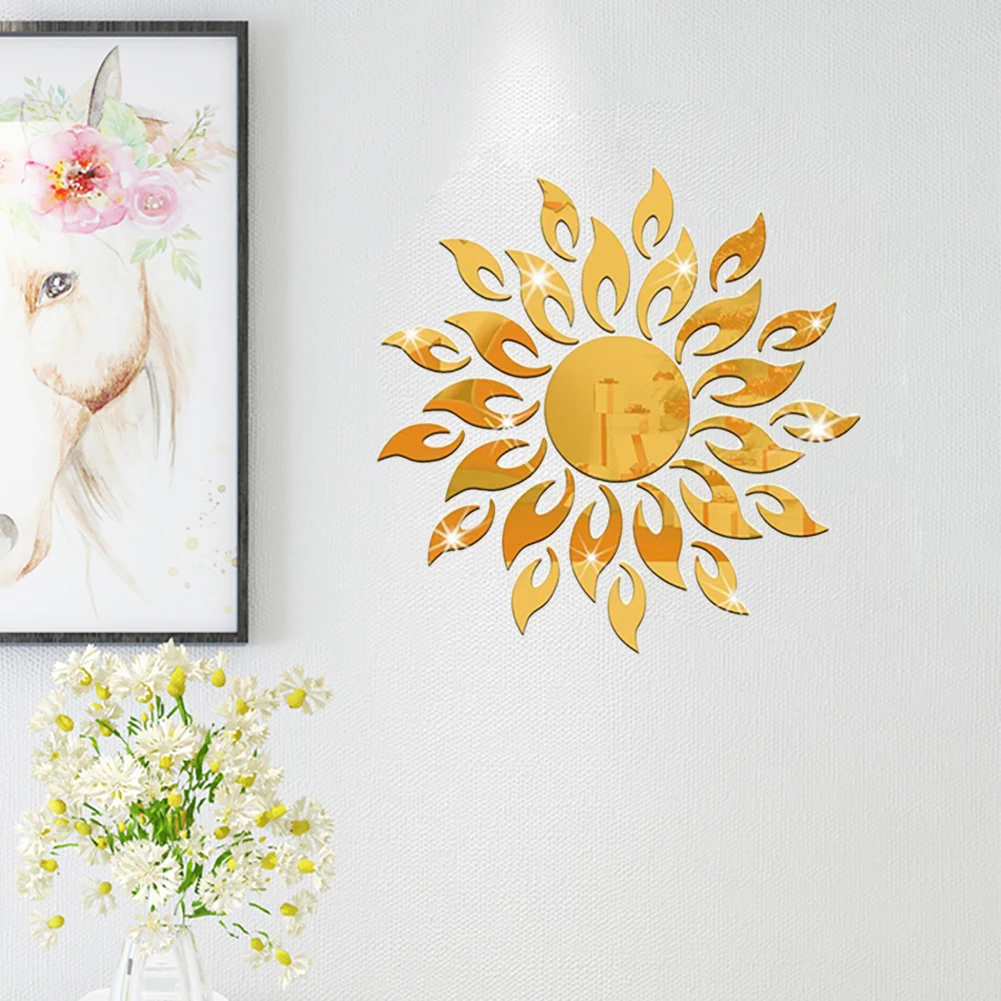 Новая самодельная 3D Наклейка на стену в форме солнца акриловая Зеркальная s