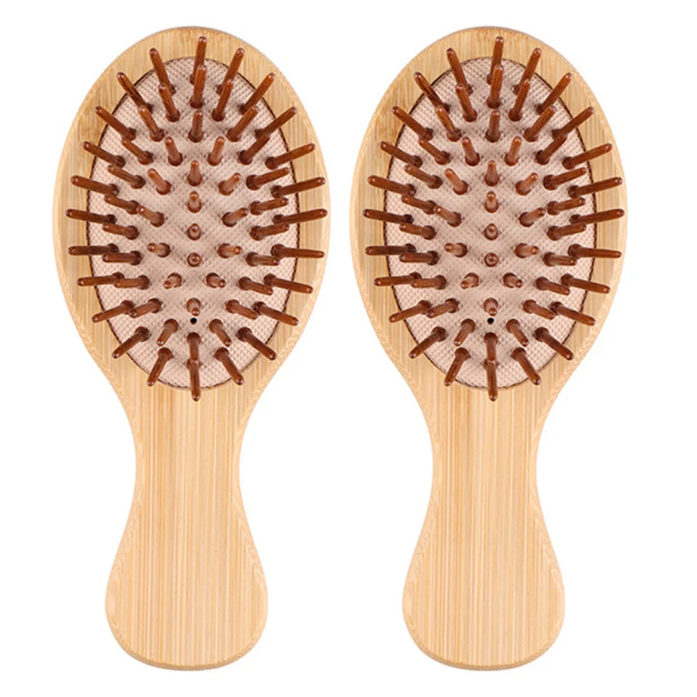 

2Pcs Durable Mini Hairbrushes Combs Oval Wooden Combs for Home