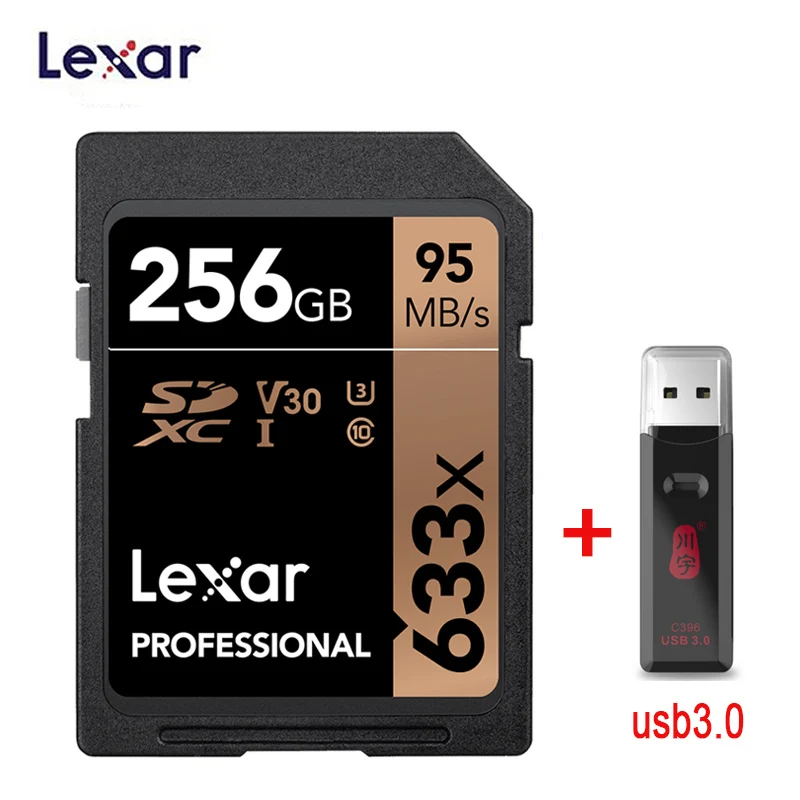 Lexar SD карты 633x 95 м/с 32 Гб U1 SDHC 64 Гб 128 ГБ 256 ГБ 512 г U3 SDXC карты памяти класса 10 для 1080p 3D 4K видео Камера