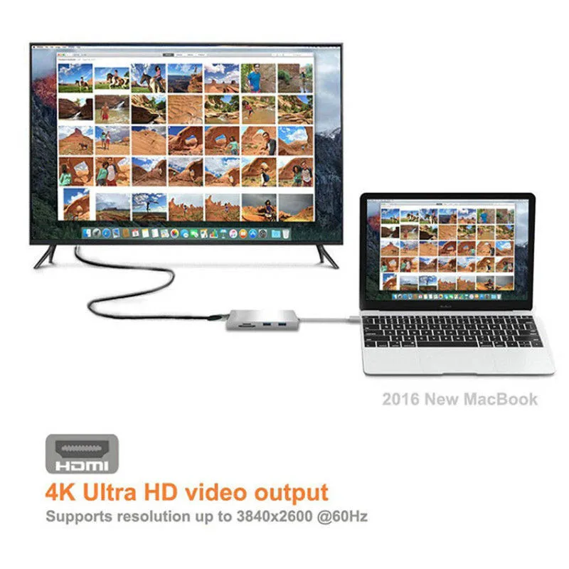 

Multi-function Video Output 3 Ports USB 3.0 HUB Type-C To HDMI TF SD Card Reader For Macbook Pro PC SGA998