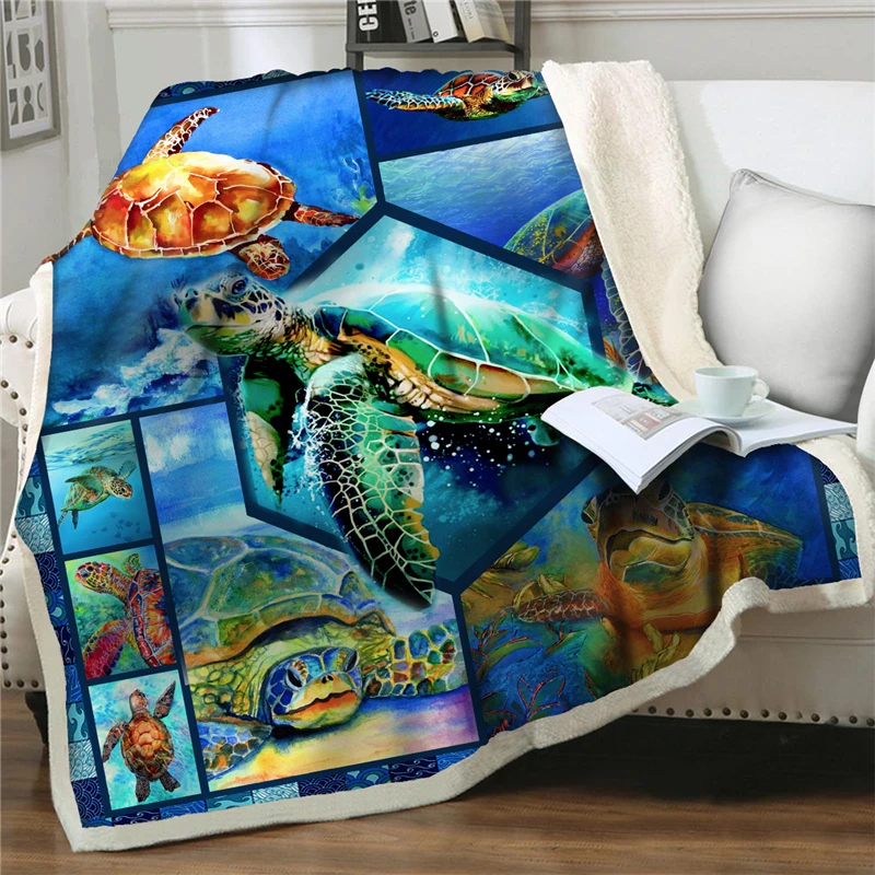 

3D Мультфильм морская черепаха шерпа одеяла утолщенные теплые мягкие фланелевые одеяла домашний Текстиль диван Постельное белье Покрывало покрывало на заказ