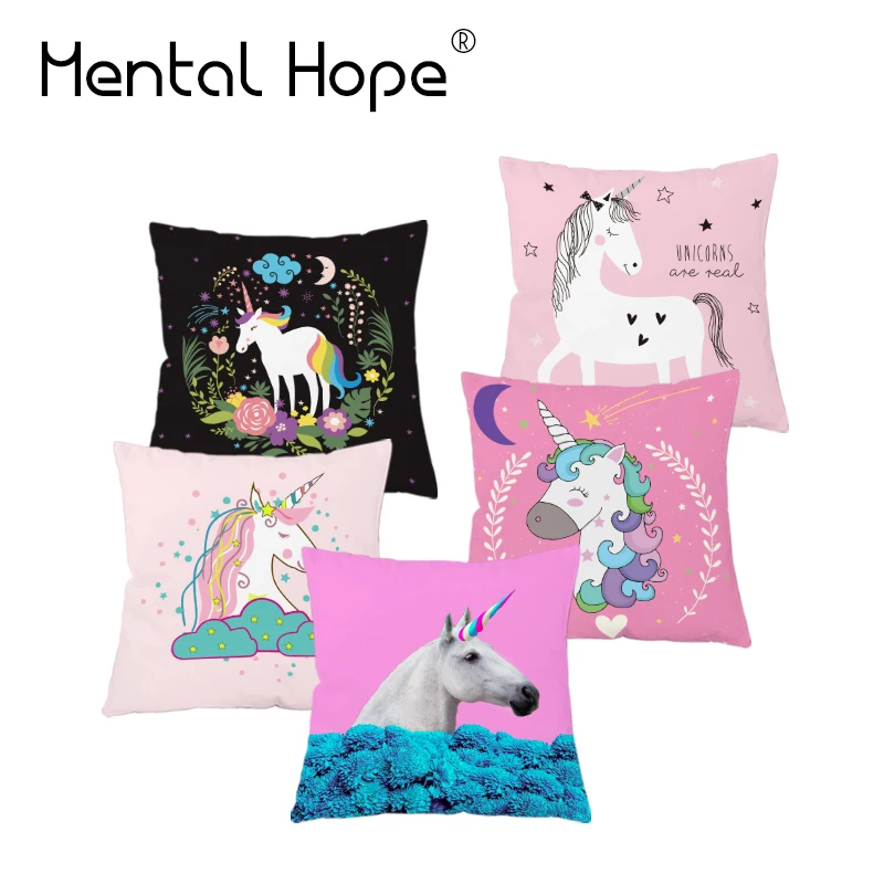 Декоративная наволочка для подушки с мультяшным единорогом плюшевая диванной