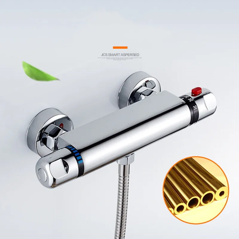 

Термостатический смеситель для душа, латунный хромированный настенный кран с двойным управлением для ванной комнаты, аксессуары для ванной комнаты