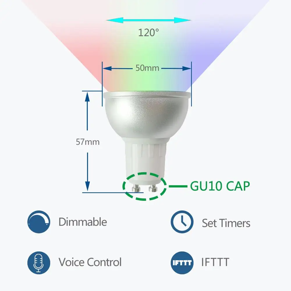 Tuya Smart Life APP затемнения GU10 Wi Fi RGB Светодиодный лампочки голос Управление по Echo Alexa
