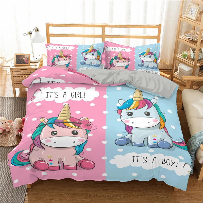 

Unicorn Cartoon 3D Bedding Set Duvet Covers Pillowcases Comforter Luxury Bedclothes Girl Children Home Decor Queen King Size