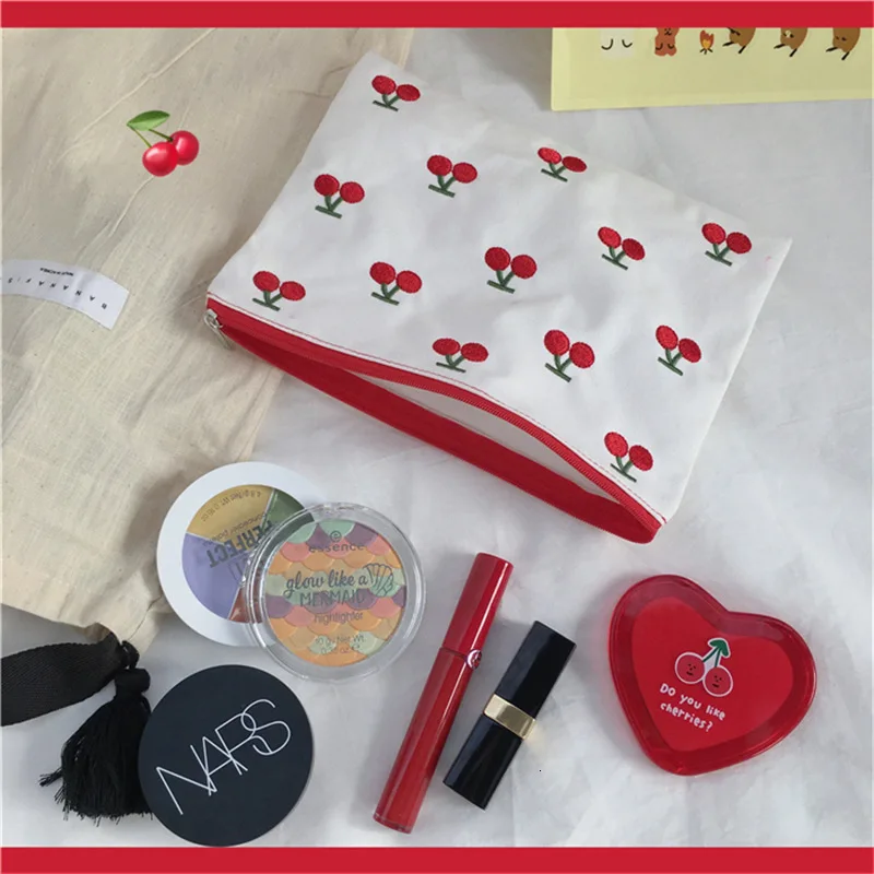 SIXONE INS холст Вишня Вышивка Чехол Карандаш косметичка корейский Kawaii сумка для хранения лаконичная Милая Студенческая Пенал канцелярские принадлежности