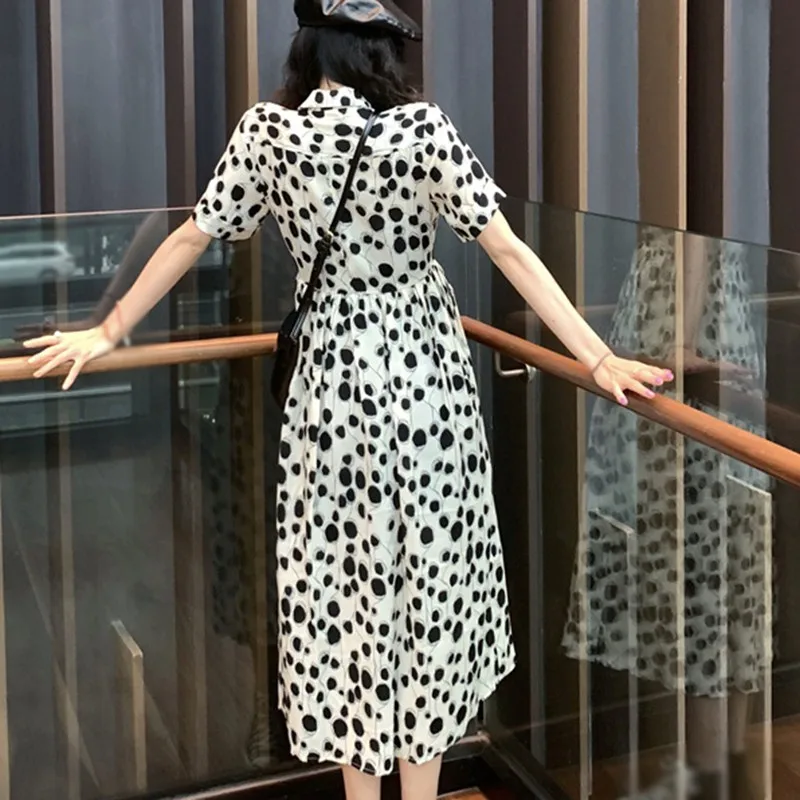 

ROPALIA Summer Women Dot Printed Long Dresses High Waist Split Female Dress