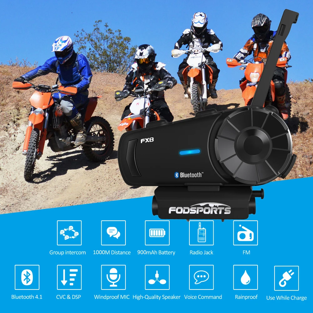 Fodsports FX8 мотоциклетный шлем Bluetooth Интерком мотоциклетный шлем гарнитура 1000 м 8 Rider BT Intercomunicador FM
