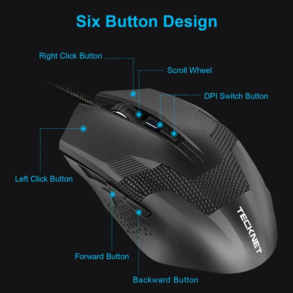 TeckNet RAPTOR, оптическая мышь, 4800 dpi, Беспроводная игровая мышь, 3200 dpi, проводная мышь, компьютерная эргономичная мышь для ПК, ноутбука, рабочего стола