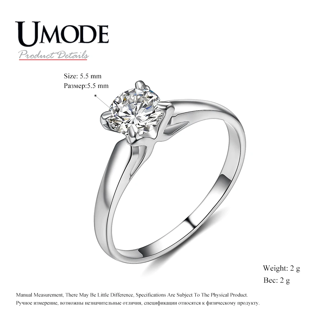 Женское Обручальное Кольцо UMODE белое золото ювелирное изделие с фианитом