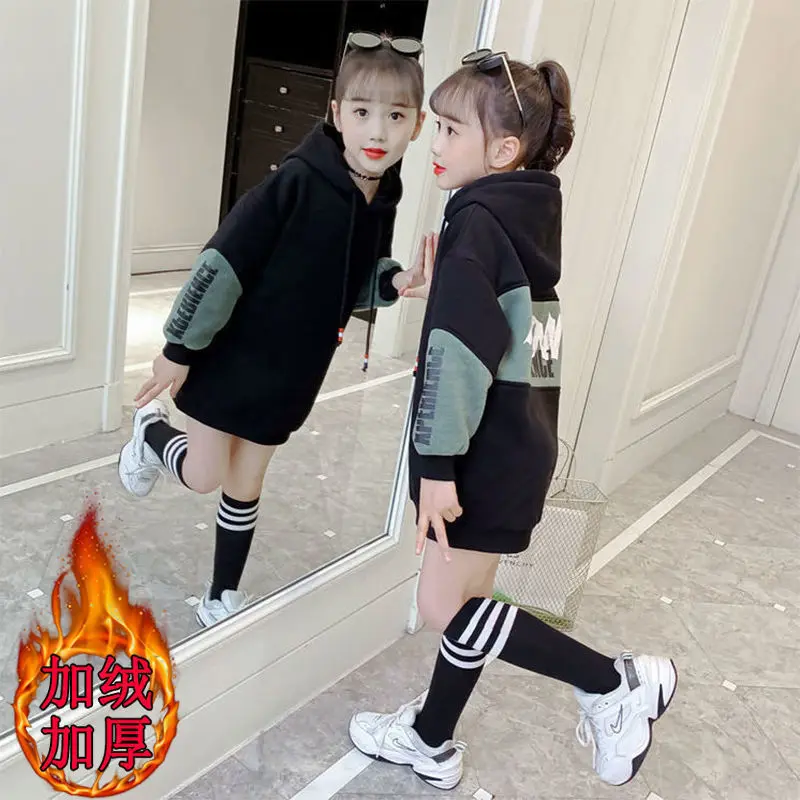 Зимняя одежда для девочек-подростков платье-футболка с длинными рукавами