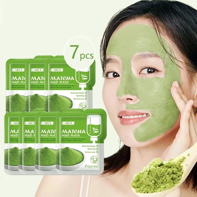 

LAIKOU 7pcs Matcha Green Clay Mud Face Mask Anti wrinkle Night Facial Packs dark circle Moisturize Anti-Aging Mask for facecare