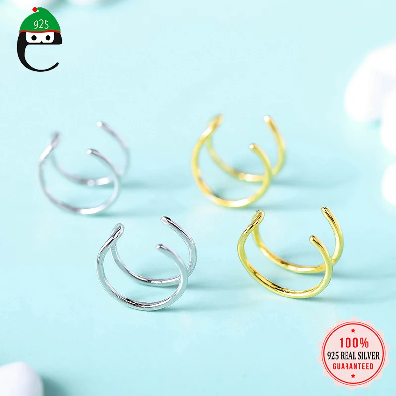 ElfoPlataSi 925 Настоящее серебро 925 пробы двухслойные серьги-клипсы для девочек без Сережки для пирсинга ювелирные изделия ED290