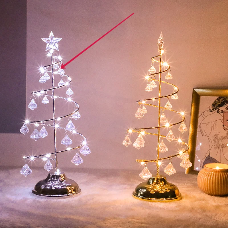 

Led Christmas Light Crystal Christmas Tree Light Room Bedroom Christmas Decoration Table Lamp Girl Heart Copper Wire Night Light