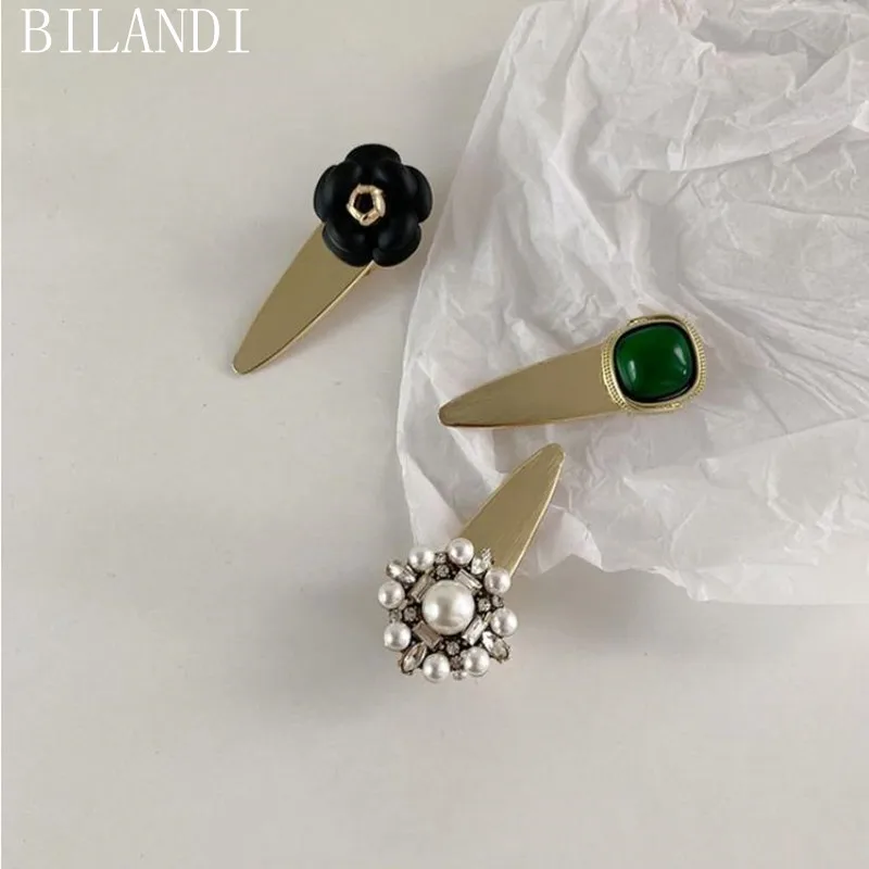 

Bilandi Fashion Metal Hair Clip Barrettes Hairpin Barrette Pearls Green Resin Black Flower Hair Pins Women Girl Hair Accessories