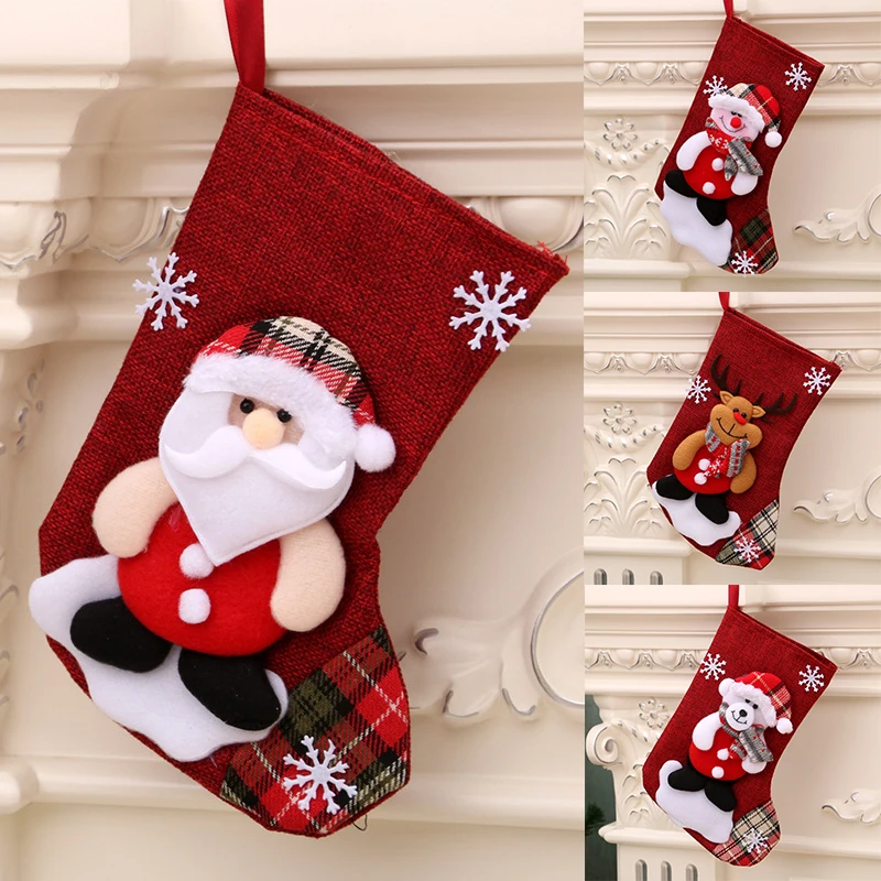 

Christmas Tree Hanging Party Tree Stocking Sock Gift Candy Bags Medium Linen Lightweight Christmas Lovely Socks Gift Bag