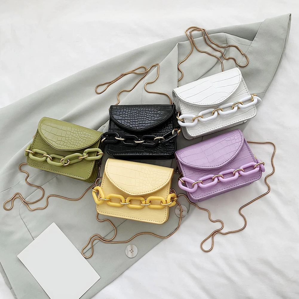 

Alligator Pattern Crossbody Bags Women PU Leather Solid Color Chain Mini Shoulder Handbags Pouch