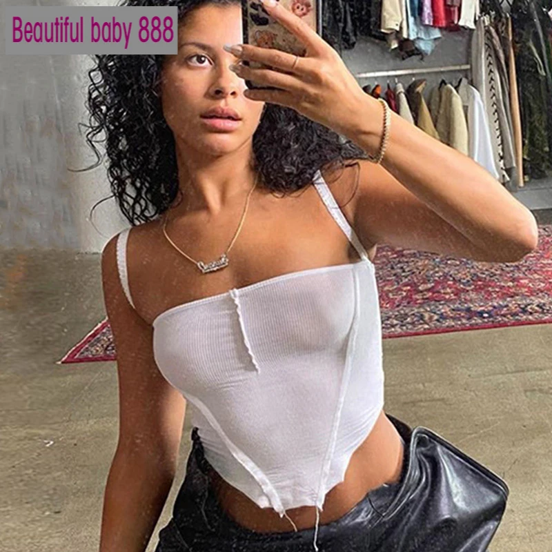 

Meqeiss New Sleeveless Bustier Women Top Female See Through Camis Crop Top Backless Straps Cropped Feminino Vest Top Cropped