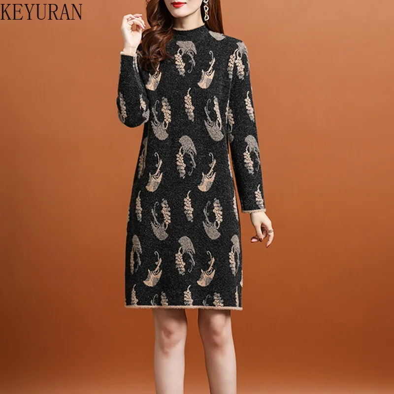 

Mink Velvet Sweater Dress Women Autumn and Winter Clothes 2021 New Loose Knitting Thick Mid-length Base Dress Vestido De Mujer