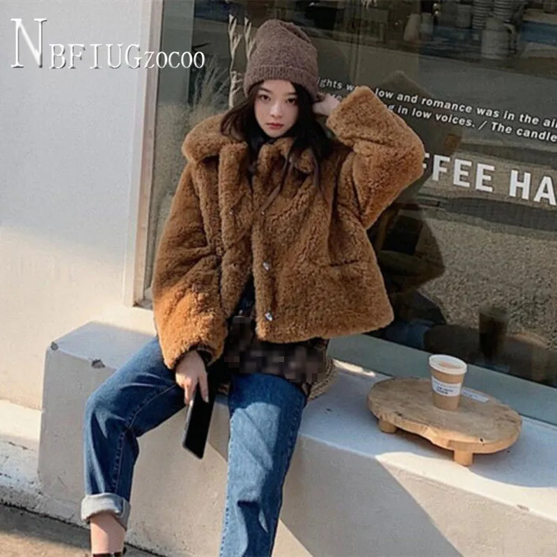 

Imitation Lambswool Short Style Women Coat Winter 2020 New Students Thick Warm Female Jacket