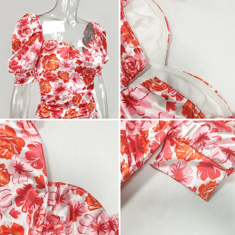 Сексуальное летнее платье Townlike с красным принтом женские шорты пышными рукавами