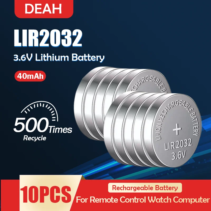 10 шт. LIR2032 LIR 2032 3 6 В перезаряжаемая литиевая батарея для часов пульт