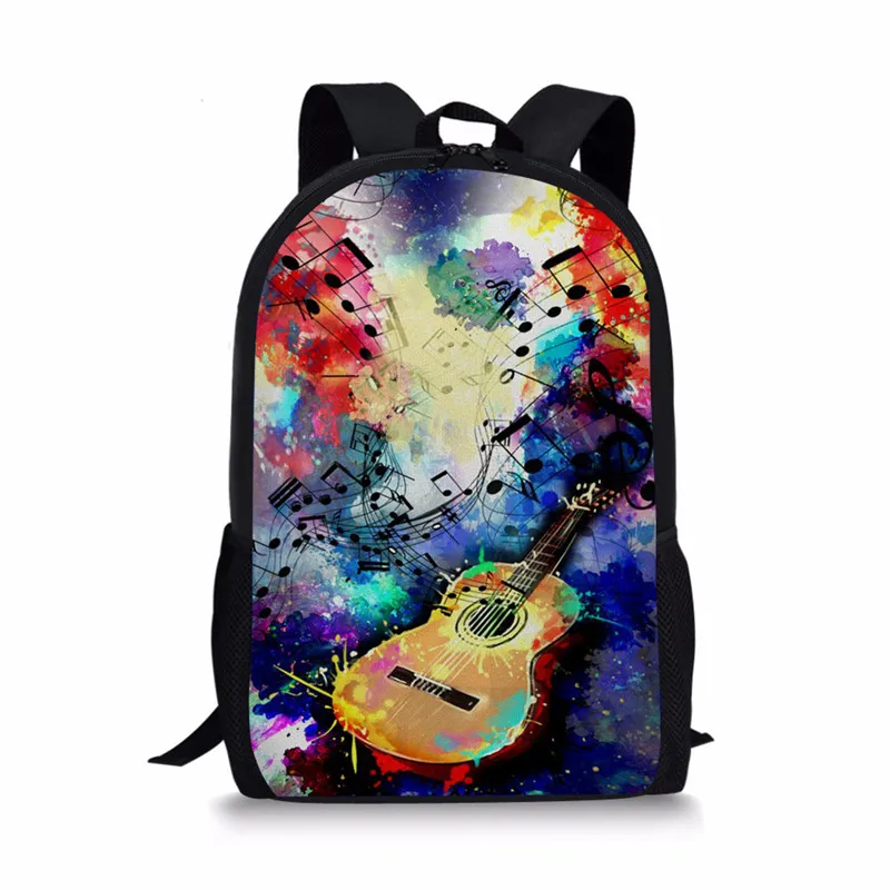 Красочная школьная сумка через плечо с принтом музыкальных нот, школьный рюкзак для гитары для девочек-подростков, мальчиков, школьные прин...