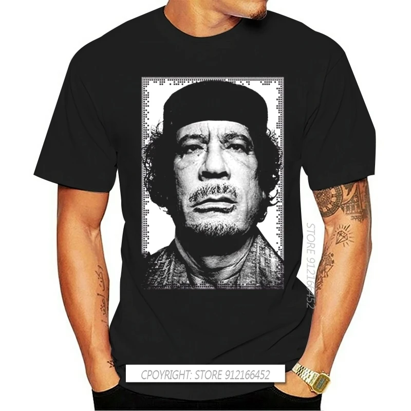 T Shirt Gaddafi Libyan Dictator Portrait Men T-Shirt Pure Cotton Tshirt Men Summer Fashion T-Shirt Euro Size